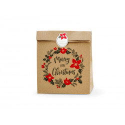 Torebki na prezenty Merry Little Christmas, kraft, 25x11x27cm (1 op. / 3 szt.)