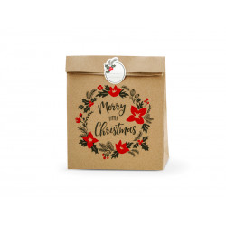 Torebki na prezenty Merry Little Christmas, kraft, 25x11x27cm (1 op. / 3 szt.)