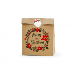 Torebki na prezenty Merry Little Christmas, kraft, 25x11x27cm (1 op. / 3 szt.)