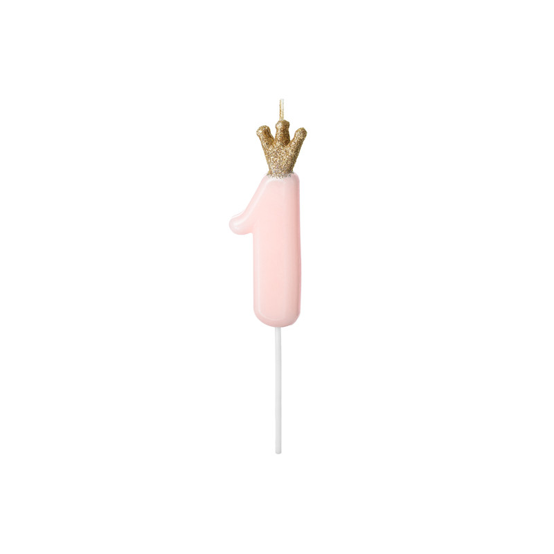 Świeczka urodzinowa Cyferka 1,  jasny różowy, 9.5cm