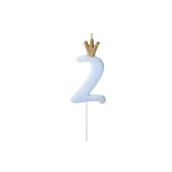 Świeczka urodzinowa Cyferka 2,  jasny niebieski, 9.5cm