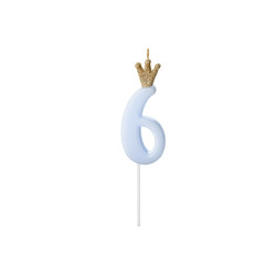 Świeczka urodzinowa Cyferka 6,  jasny niebieski, 9.5cm