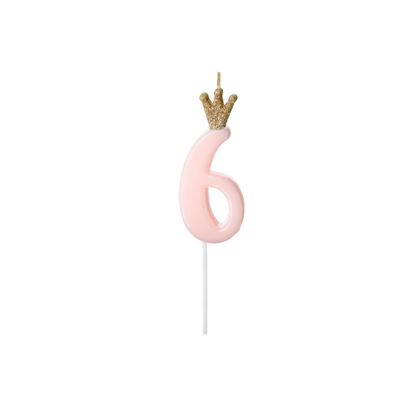 Świeczka urodzinowa Cyferka 6,  jasny różowy, 9.5cm