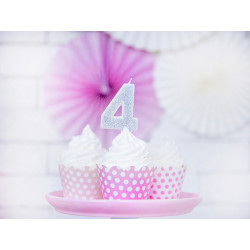 Świeczka urodzinowa Cyferka 4, srebrny, 7cm