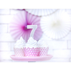 Świeczka urodzinowa Cyferka 7, srebrny, 7cm