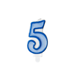 Świeczka urodzinowa Cyferka 5, niebieski, 7cm