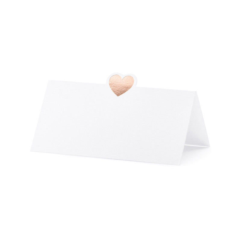 Wizytówki na stół - Serce, różowe złoto, 10x5cm (1 op. / 10 szt.)