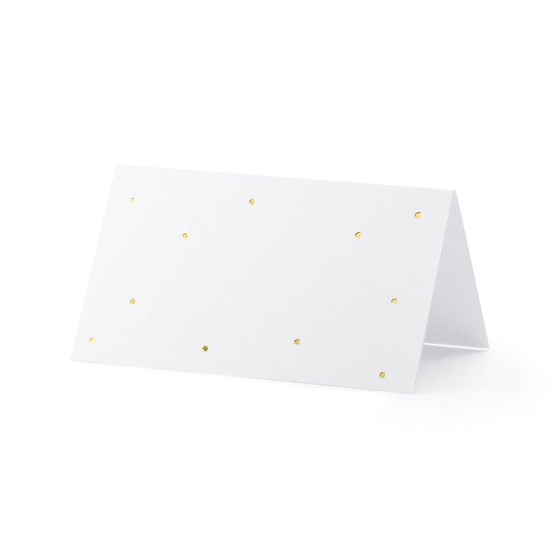 Wizytówki na stół - Kropki, złoty, 9,5x5,5cm (1 op. / 10 szt.)