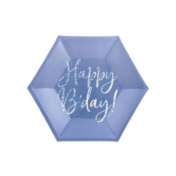 Talerzyki Happy B'day!, granatowy, 20cm (1 op. / 6 szt.)