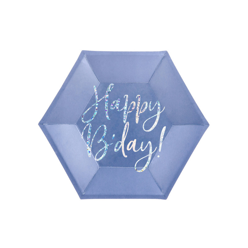 Talerzyki Happy B'day!, granatowy, 20cm (1 op. / 6 szt.)
