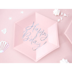Talerzyki Happy B'day!, jasny pudrowy róż, 20cm (1 op. / 6 szt.)