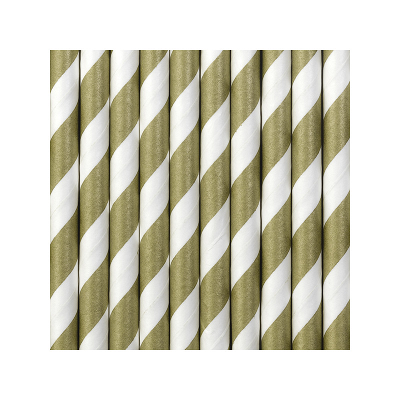 Słomki papierowe, złoty, 19,5cm (1 op. / 10 szt.)