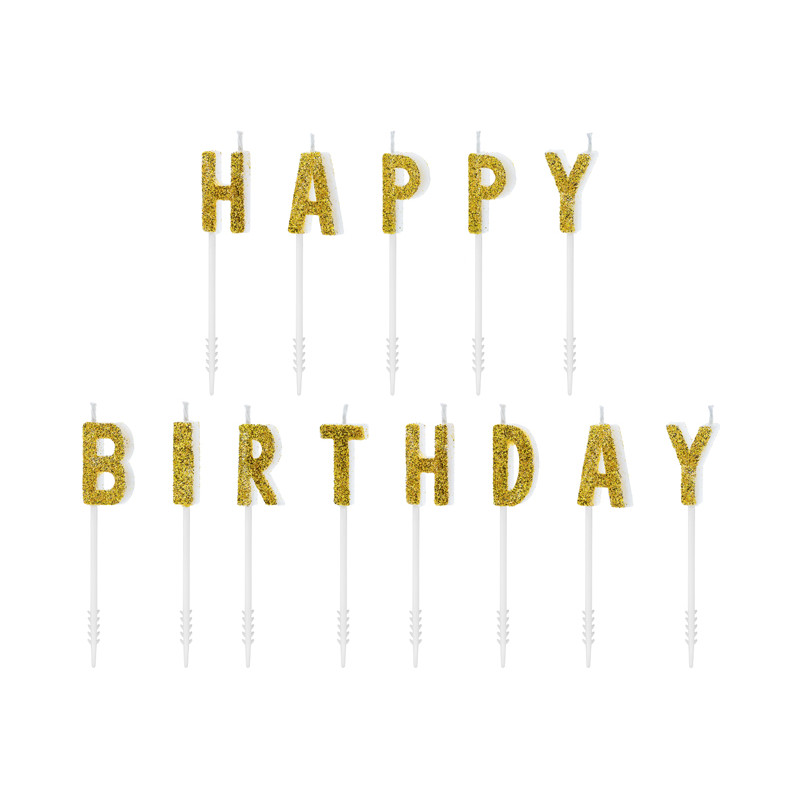 Świeczki urodzinowe Happy Birthday, złoty, 2,5cm (1 op. / 13 szt.)