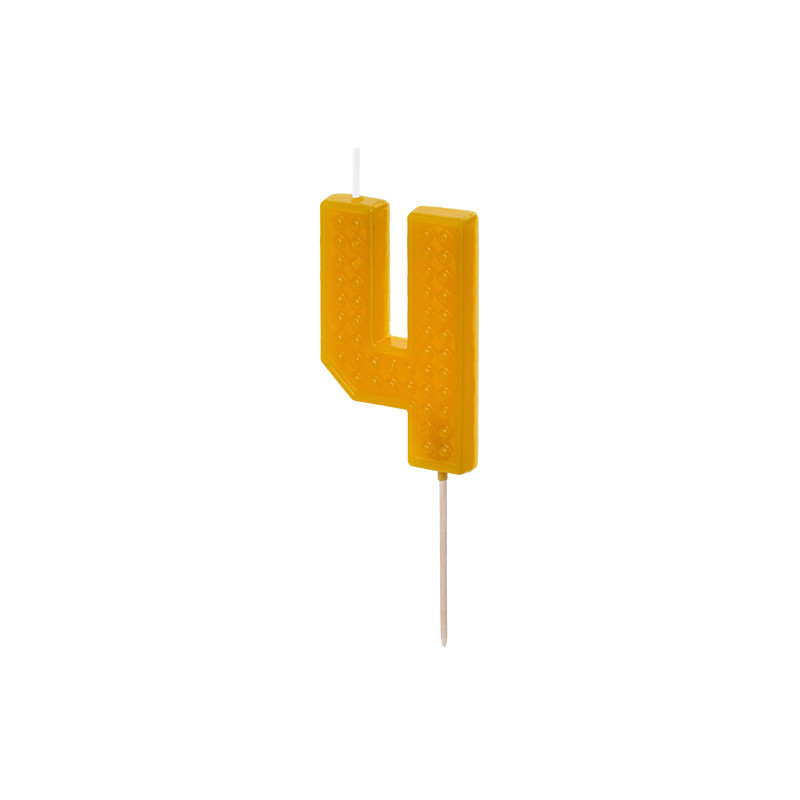 Świeczka urodzinowa Cyferka 4, 6 cm, żółty