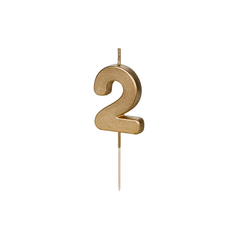 Świeczka urodzinowa Cyferka 2, 4.5 cm, złoty