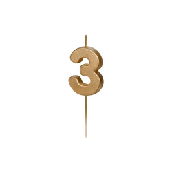 Świeczka urodzinowa Cyferka 3, 4.5 cm, złoty