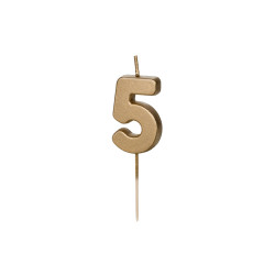 Świeczka urodzinowa Cyferka 5, 4.5 cm, złoty