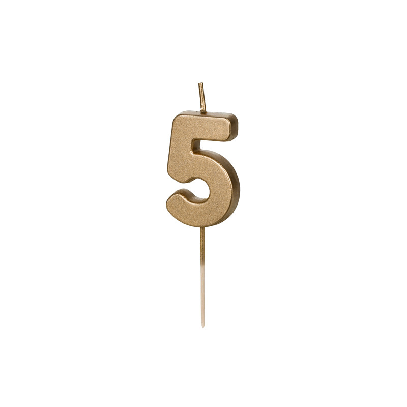 Świeczka urodzinowa Cyferka 5, 4.5 cm, złoty