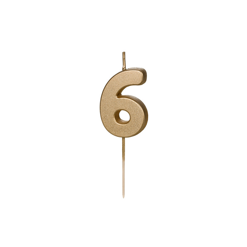 Świeczka urodzinowa Cyferka 6, 4.5 cm, złoty