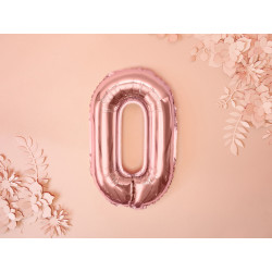 Balon foliowy Cyfra ''0'', 35cm, różowe złoto