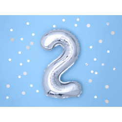Balon foliowy Cyfra ''2'', 35cm, srebrny
