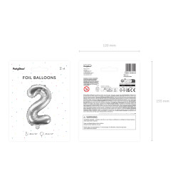 Balon foliowy Cyfra ''2'', 35cm, srebrny