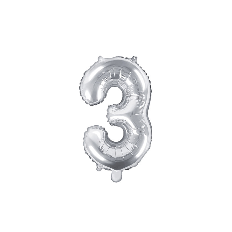 Balon foliowy Cyfra ''3'', 35cm, srebrny