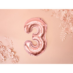 Balon foliowy Cyfra ''3'', 35cm, różowe złoto