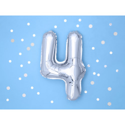 Balon foliowy Cyfra ''4'', 35cm, srebrny
