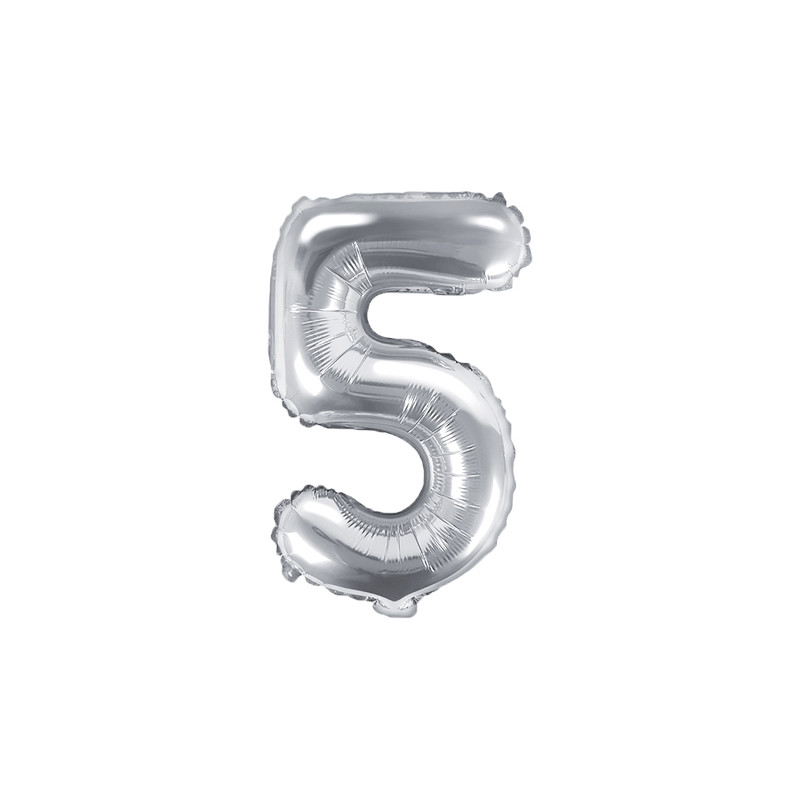 Balon foliowy Cyfra ''5'', 35cm, srebrny
