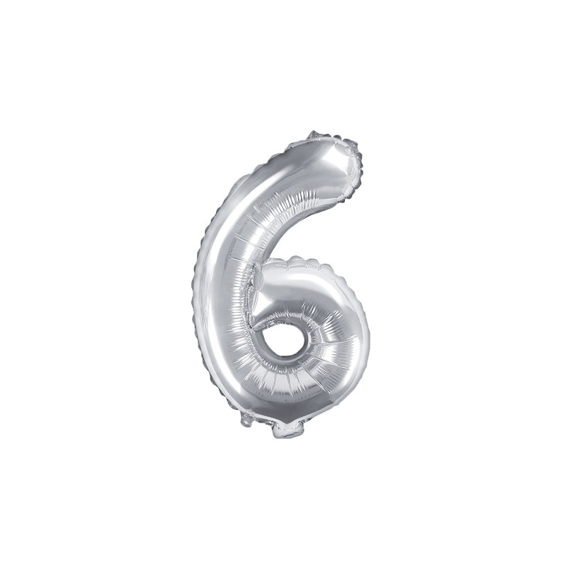 Balon foliowy Cyfra ''6'', 35cm, srebrny