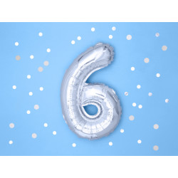 Balon foliowy Cyfra ''6'', 35cm, srebrny
