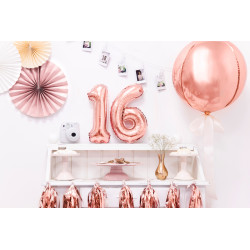 Balon foliowy Cyfra ''6'', 35cm, różowe złoto