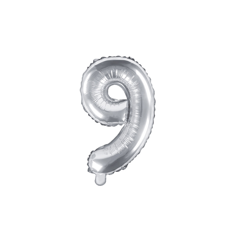Balon foliowy Cyfra ''9'', 35cm, srebrny