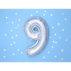 Balon foliowy Cyfra ''9'', 35cm, srebrny