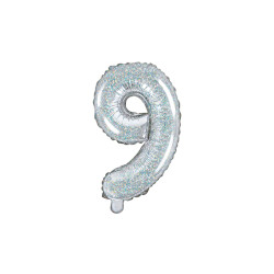 Balon foliowy Cyfra ''9'', 35cm, holograficzny
