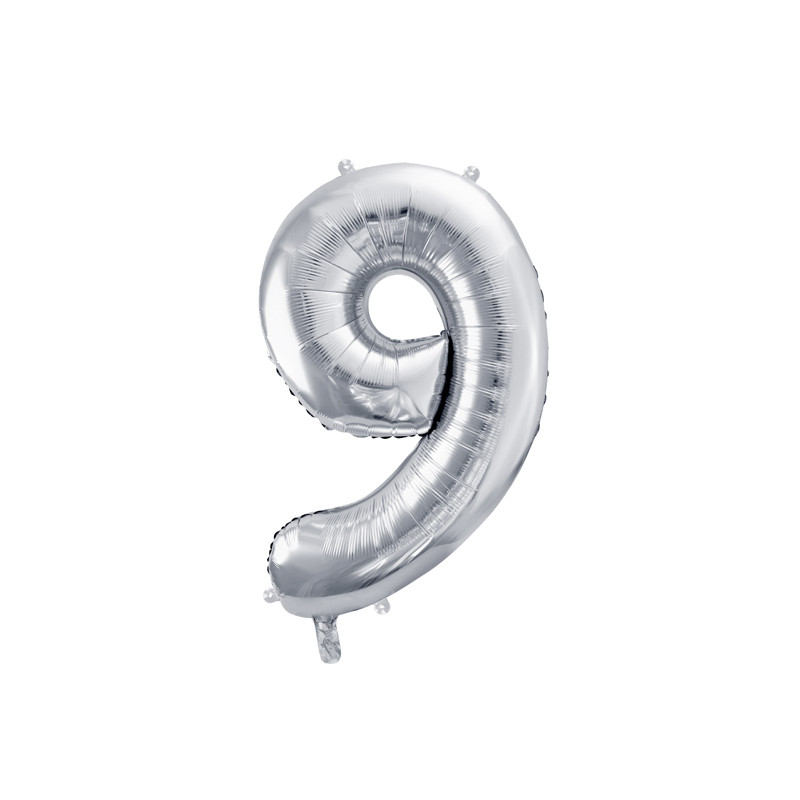 Balon foliowy Cyfra ''9'', 72cm, srebrny