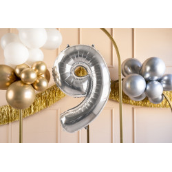 Balon foliowy Cyfra ''9'', 72cm, srebrny
