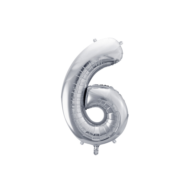 Balon foliowy Cyfra ''6'', 72cm, srebrny