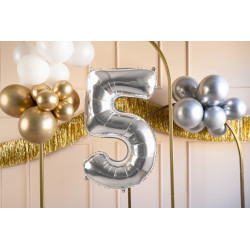 Balon foliowy Cyfra ''5'', 72cm, srebrny