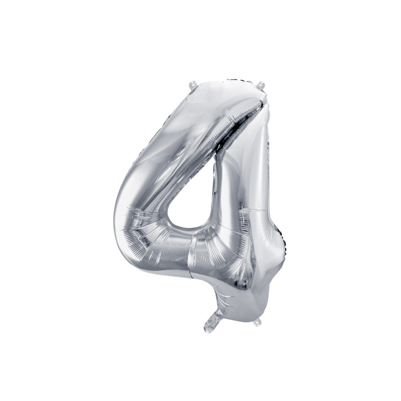 Balon foliowy Cyfra ''4'', 72cm, srebrny