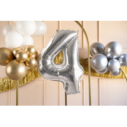 Balon foliowy Cyfra ''4'', 72cm, srebrny