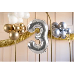 Balon foliowy Cyfra ''3'', 72cm, srebrny