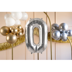 Balon foliowy Cyfra ''0'', 72cm, srebrny
