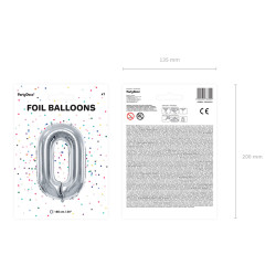 Balon foliowy Cyfra ''0'', 86cm, srebrny