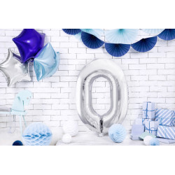 Balon foliowy Cyfra ''0'', 86cm, srebrny