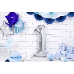 Balon foliowy Cyfra ''1'', 86cm, srebrny