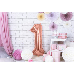 Balon foliowy Cyfra ''1'', 86cm, różowe złoto