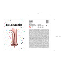 Balon foliowy Cyfra ''1'', 86cm, różowe złoto