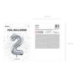 Balon foliowy Cyfra ''2'', 86cm, srebrny